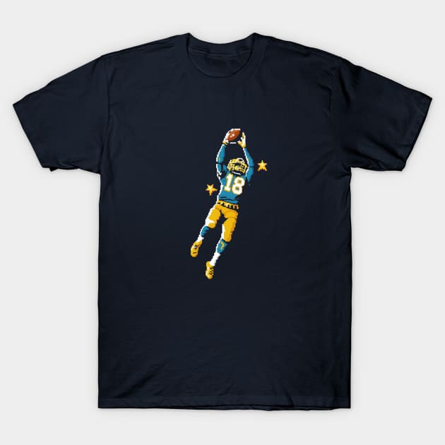 Vintage Pixelated American Football Player Catching Ball Illustration T-Shirt by Tecnofa